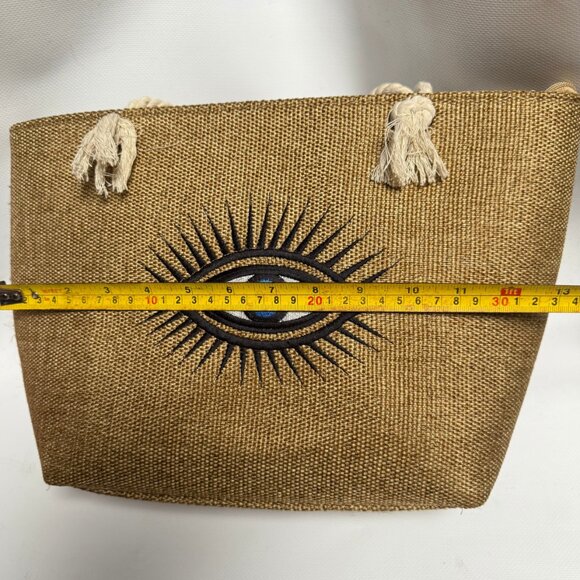 Syrian Woven Tote Bag – Brown Embroidered Evil Eye – Rope Handles – Like New - Picture 7 of 9